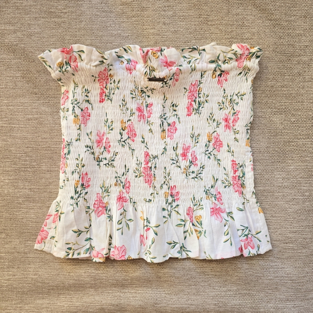 Floral Smocked Tube Top in White and Pink